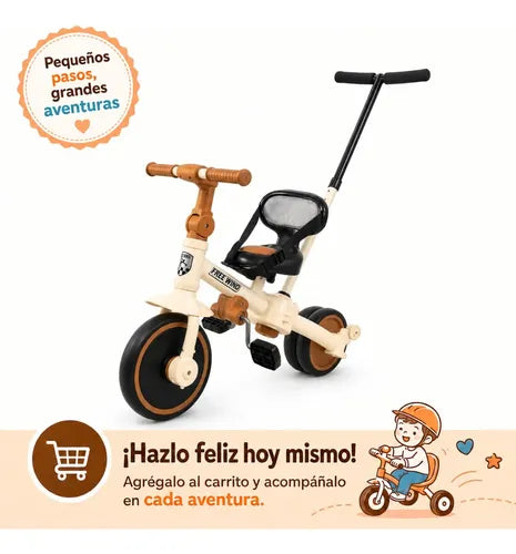 Triciclo Infantil 4en1 Asiento Manubrio Y Pedales Ajustables Marfil