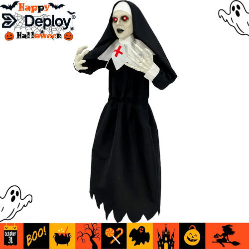 Monja Colgada Animatronic Horror Halloween Sonido 120cm
