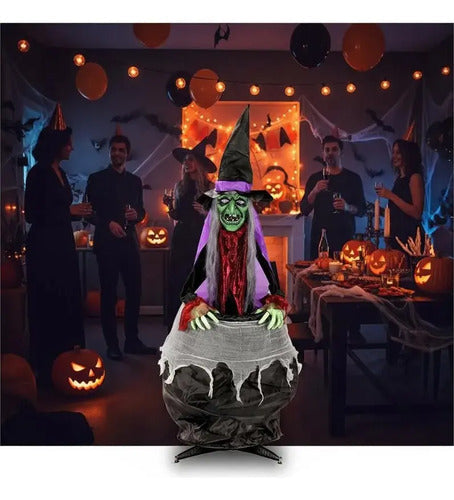 Bruja Animatronic Caldera Halloween Sonido Movimiento 150cm