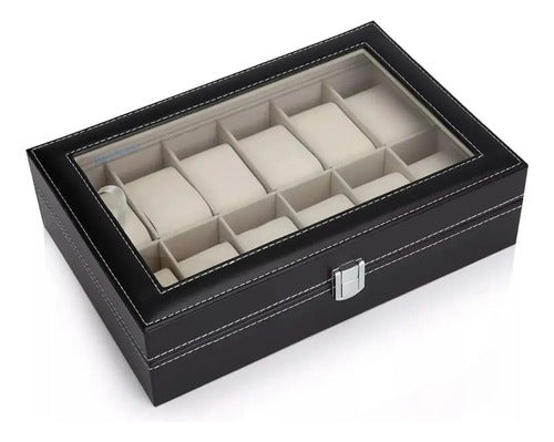Organizador Estuche Exhibidor Caja Bandeja 12 Relojes  Negro