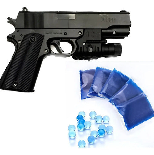 Pistola Juguete Plástico Luz Led Con Balines De Hidrogel Negro