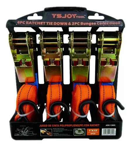 Set Kit Juego Eslinga Cinta Amarre Ratchet 4 Piezas Naranja