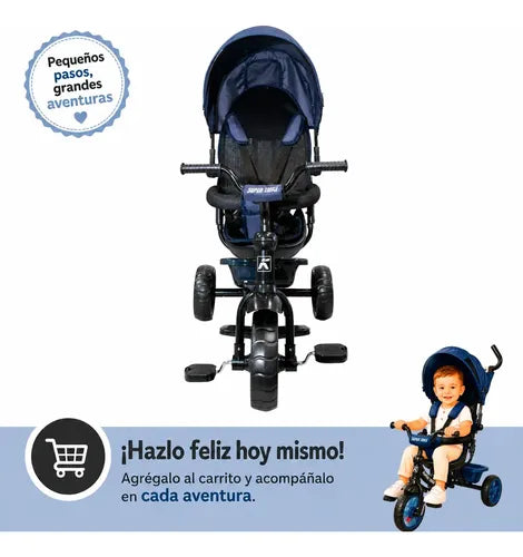 Triciclo Paseo Multifuncional 360º Cinturón Con Asa Empuje Azul