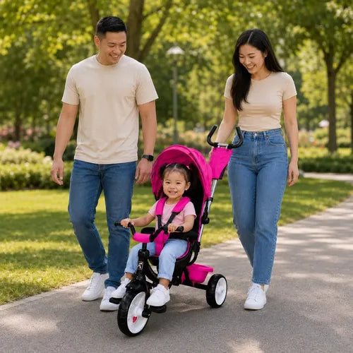 Triciclo Paseo Multifuncional Con Asiento 360º Amortiguador Rosado