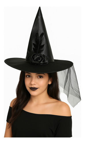 Sombrero Gorro Bruja Disfraz Halloween Rosa Encaje Elegante Negro Encaje