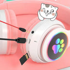 Auriculares Gamer Inalámbricos Cat Gaming Lef-1058 Verde Con Luz Led
