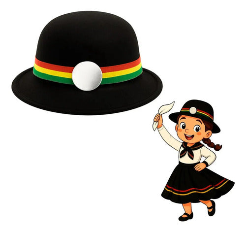Sombrero Gorro Nortino Para Niños/as Fiestas Patrias Danzas Color Negro Diseño De La Tela Lisa Talla Estándar