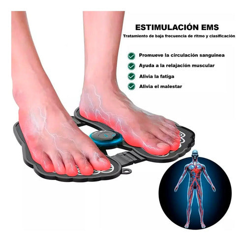 Masajeador Ems Electro Estimulador Impulsos Eléctricos Pies Negro Con Detalle Azul (control)