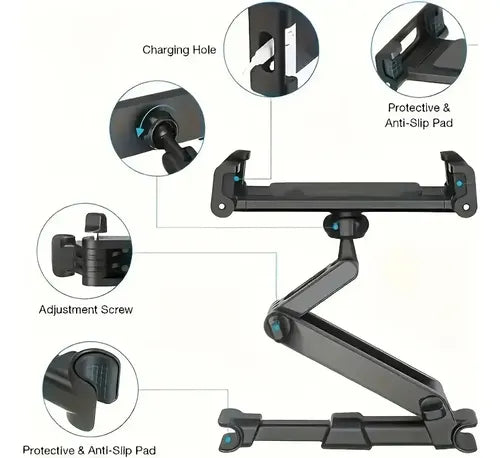 Soporte Ajustable De Celular Y Tablet Giro 360° Para Asiento Color Negro
