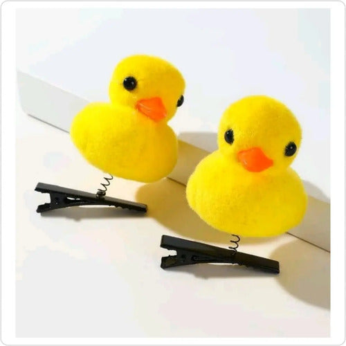 Pack 2 Ganchito Pinza Patito Kawai Horquilla Pollito Cabello Amarillo