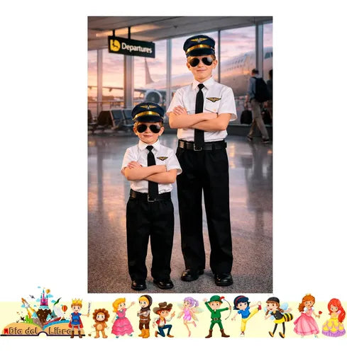 Disfraz Piloto Infantil Dia Del Libro Niños Blanco