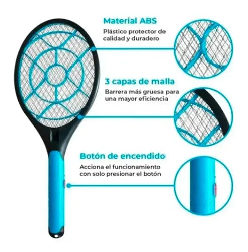Raqueta Eléctrica Recargable Mata Mosquitos E Insectos 220v Negro