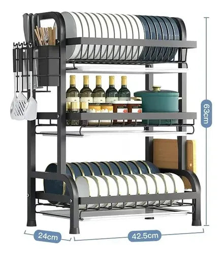 Secador Escurridor De Loza Platos 3 Niveles  Negro