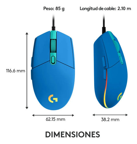 Mouse Gamer Logitech G203 Lightsync Con Rgb Y 6 Botones Azul