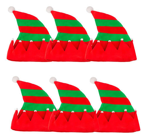 Pack 6 Sombreros Gorros Navidad Duende Elfo Navideño Verde
