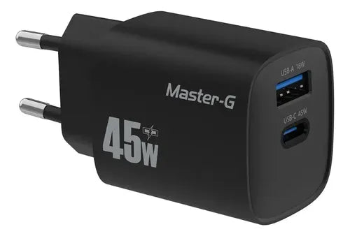 Cargador Master-g Carga Rapida 45w Multipuerto + Cable Usb-c Negro