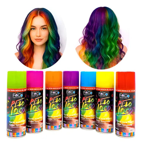 Pack 12 Spray Pintura Para Cabello Temporal Varios Colores Surtido