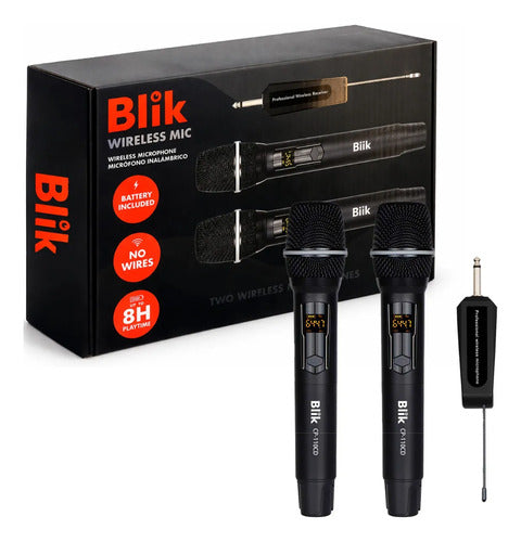 Pack 2 Micrófonos Blik Inalámbricos Con Receptor Karaoke Negro