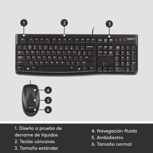 Kit De Teclado Y Mouse Logitech Mk120 Español Latinoamericano De Color Negro