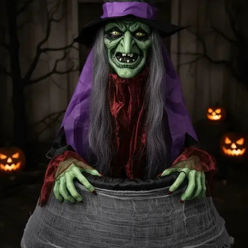 Bruja Animatronic Caldera Halloween Sonido Movimiento 150cm