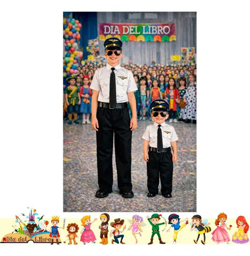 Disfraz Traje Piloto Cuentos Infantiles Dia Del Libro Niños Blanco