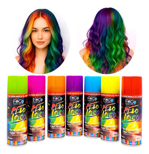 Pack 6 Spray Pintura Para Cabello Temporal Varios Colores Surtido