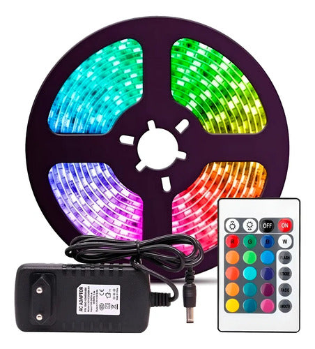 Pack Tiktok: Cinta Led Colores 5mt + Control Rgb + Adaptador Rgb