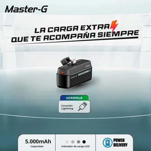 Cargador Portatil Power Bank Para iPhone Masterg 5000mah 20w Negro