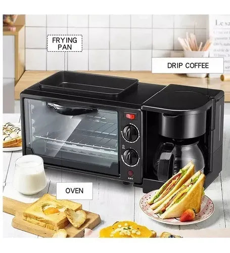 Maquina Desayuno 3 En 1 Horno Cafetera Sartén Sokany Util Negro