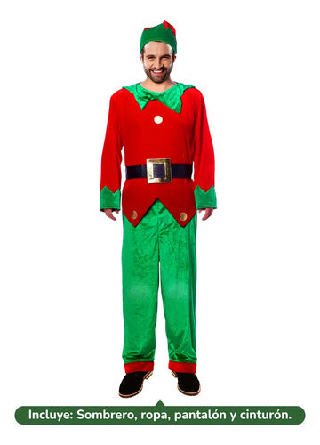 Traje Elfo Adulto Hombre Navideño Rojo/verde 180cm