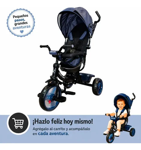 Triciclo Paseo Multifuncional 360º Cinturón Con Asa Empuje Azul
