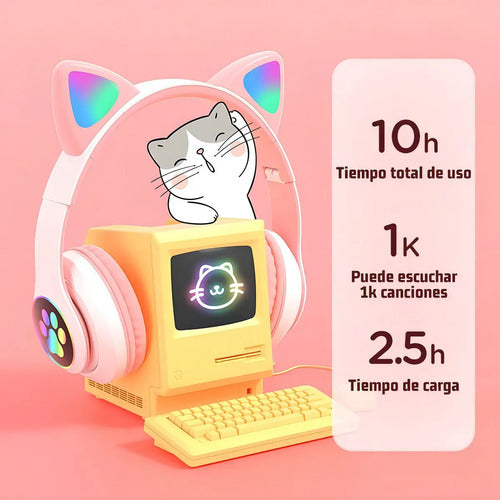 Auriculares Gamer Inalámbricos Cat Gaming Lef-1058 Verde Con Luz Led