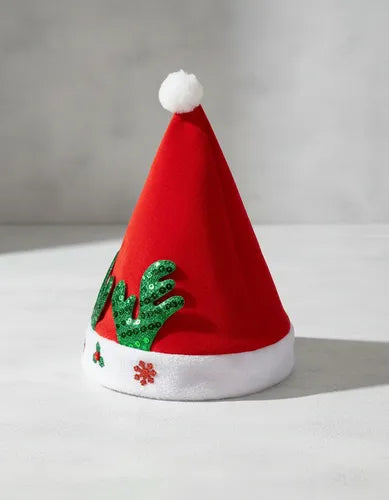 Gorro Sombrero Viejito Pascuero Diseño Renos Fiesta Navideña Rojo