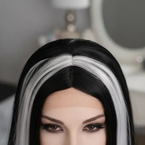 Peluca Morticia Addams Halloween Negr0