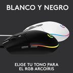Logitech G203 Lightsync Mouse Gaming Rgb, 6 Botones, Blanco