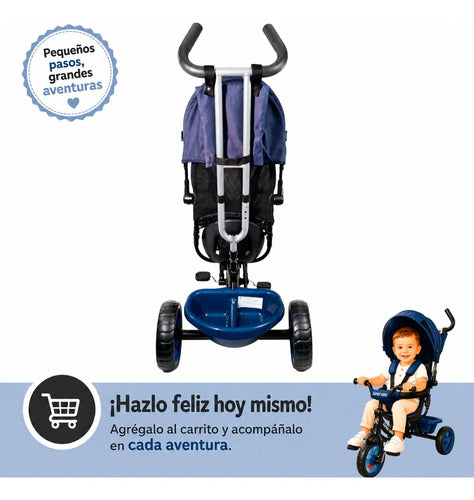 Triciclo Paseo Multifuncional 360º Cinturón Con Asa Empuje Azul