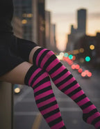 Medias Bucaneras Rayas Negro Con Fucsia Disfraz Fiesta Negro Con Fucsia Estandar
