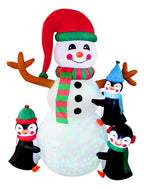 Muñeco Nieve+pingüinos Inflable Led Decoración Navidad 180cm Blanco