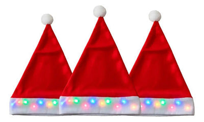 Pack 3 Gorros Luces Led Viejito Pascuero Fiestas Navideñas Rojo