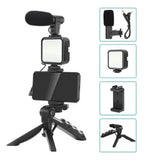 Kit De Grabación Con Micrófono Luz Led Y Soporte Tripode Color Negro