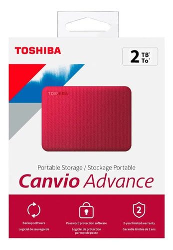 Disco Duro Externo Toshiba 2tb Canvio Advance 2.5in Usb 3.2 Rojo