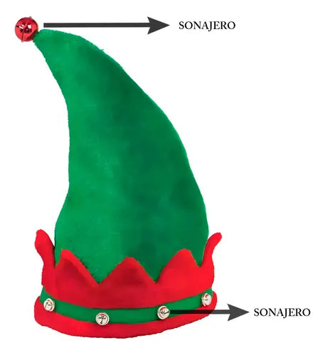 Pack 6 Sombreros Gorros Navideños Duende Elfo Con Sonajera Verde