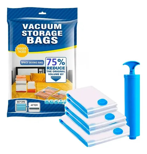 Pack 5 Bolsas Al Vacio Para Comprimir Oganizar+ Bomba Manual