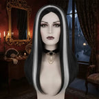 Peluca Morticia Addams Halloween Negr0