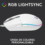 Logitech G203 Lightsync Mouse Gaming Rgb, 6 Botones, Blanco
