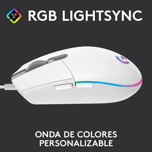 Logitech G203 Lightsync Mouse Gaming Rgb, 6 Botones, Blanco