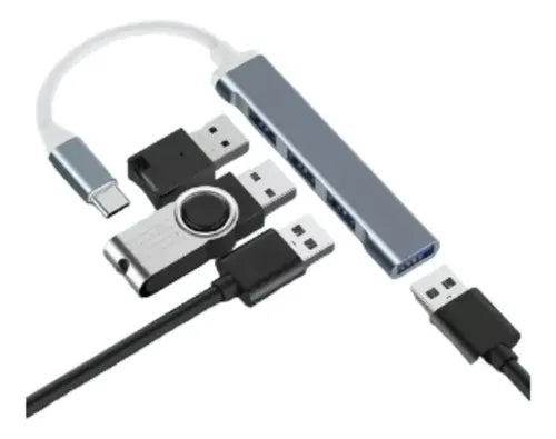 Adaptador Extension Hub Type Tipo C A 4 Puertos Usb3.0 5gbsp Gris