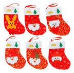 6 Mini Botas Calcetin Dulcero Adorno Navidad Diseños Surtido Rojo Surtido