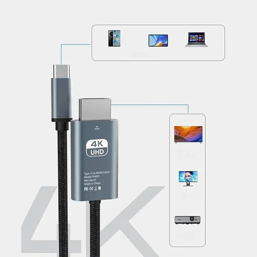Cable Usb C A Hdmi 4k De 2 Metros Tipo C 3.1 Alta Velocidad