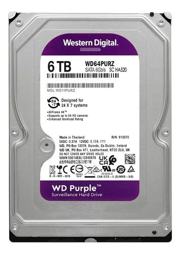 Disco Duro Interno Western Digital Purple 6tb Pc / Dvr / Nvr Púrpura